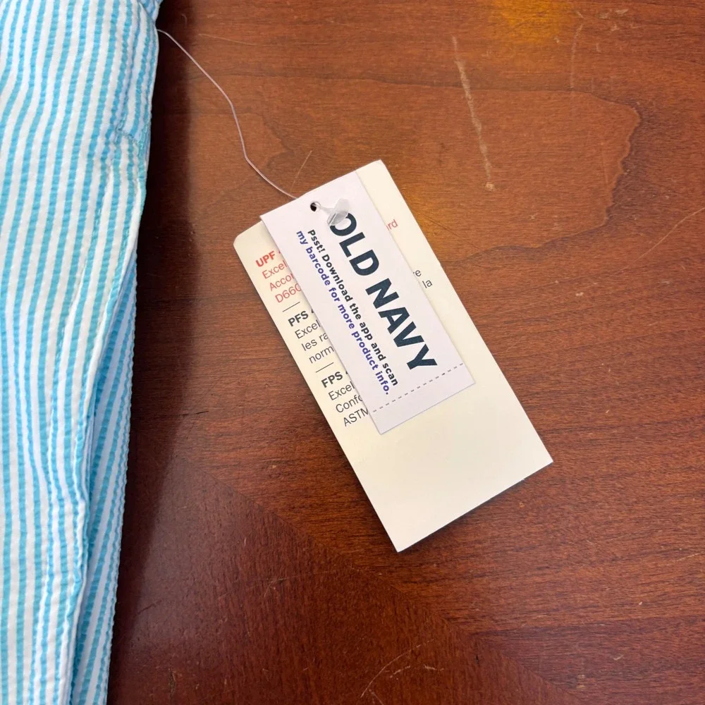 NEW | Old Navy | Mens L‎ | Blue&White Seersucker Striped Swim Trunks UPF 40
